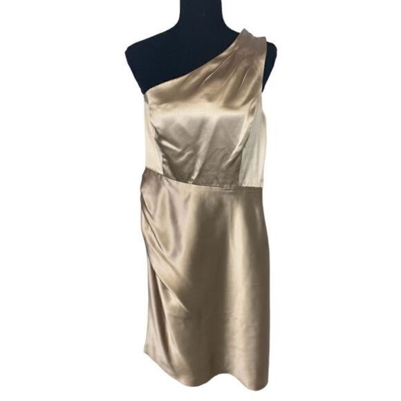 #155- J CREW Champaign silk one shoulder cocktail dress - Picture 1 of 10